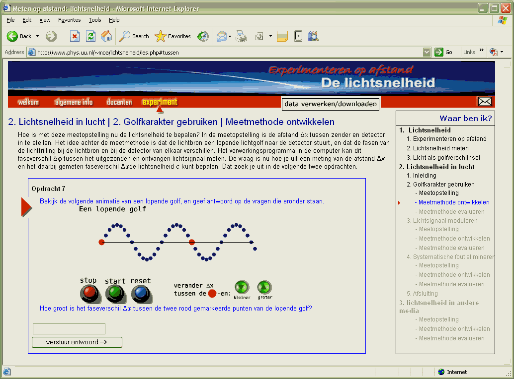 Figuur 2 Screenshot van de website met aan de rechterzijde het 'Waar ben ik'-window